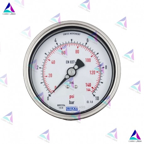مانومتر ویکا WIKA تمام استیل صفحه 10 سانت افقی مدل 232.50.100
