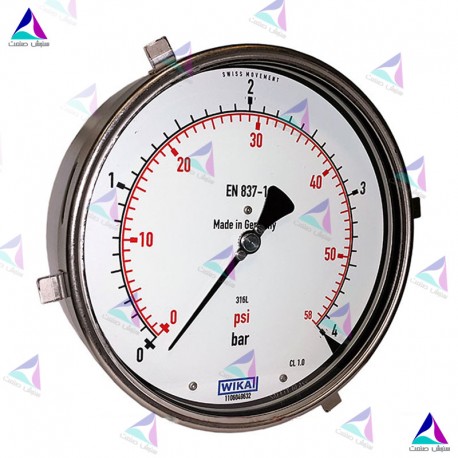 مانومتر ویکا WIKA تمام استیل صفحه 16 سانت افقی مدل 232.50.160