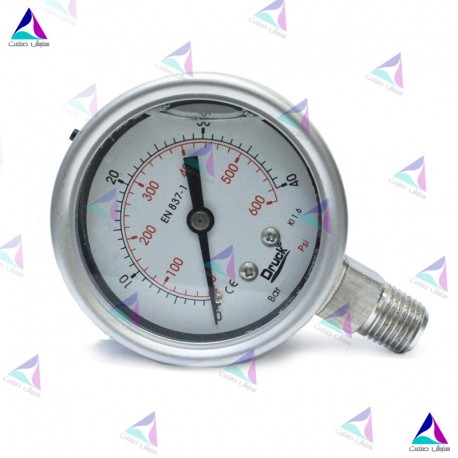 مانومتر دراک صفحه 60 میلیمتر استنلس استیل (316) روغنی دنده از زیر