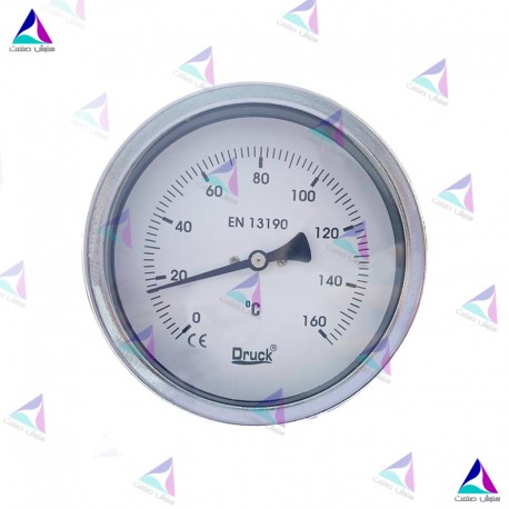 ترمومتر 160 درجه دنده از پشت برنجی صفحه 100 میلیمتر دنباله 10 سانتیمتر